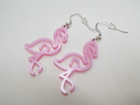 Pink Pearl Flamingo Earrings | Sterling Silver, Stainless Steel, or Clip On