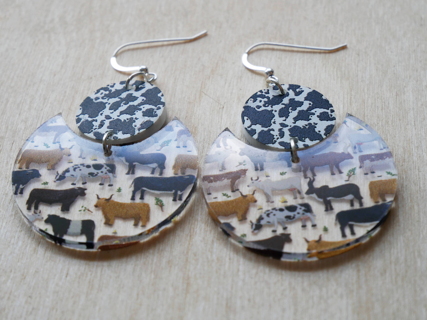 Cows & Bulls Pattern Earrings | Sterling Silver, Stainless Steel, or Clip On