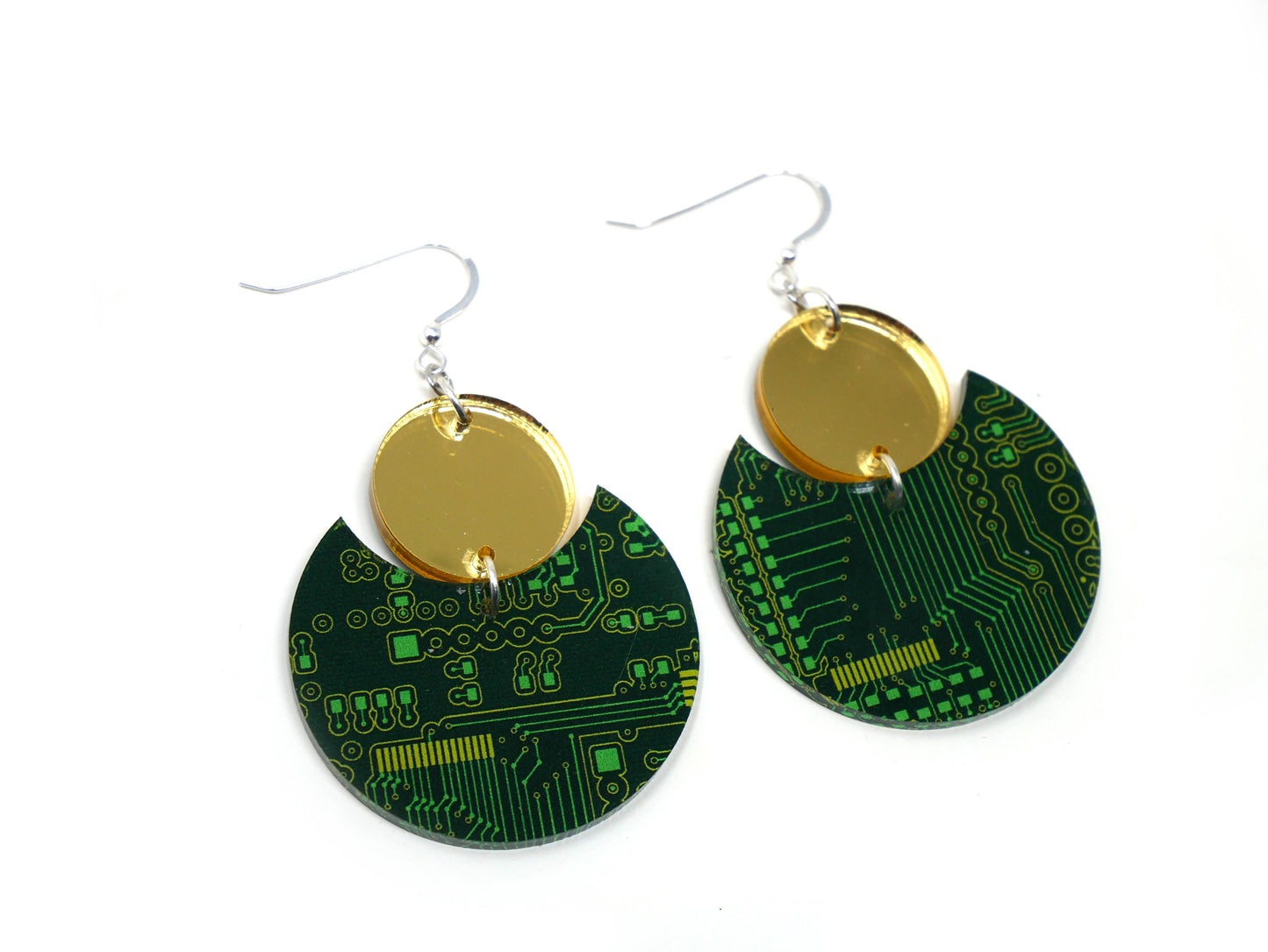 Motherboard Circuit Pattern Earrings | Sterling Silver, Stainless Steel, or Clip On