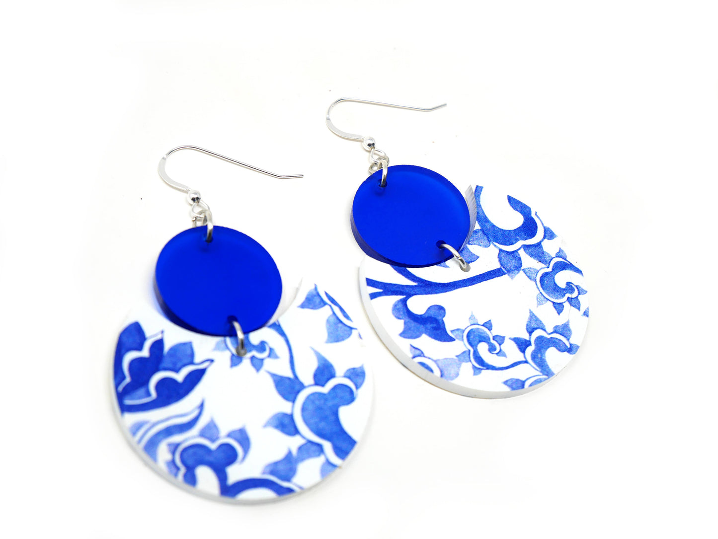 Blue China Pattern Earrings | Sterling Silver, Stainless Steel, or Clip On