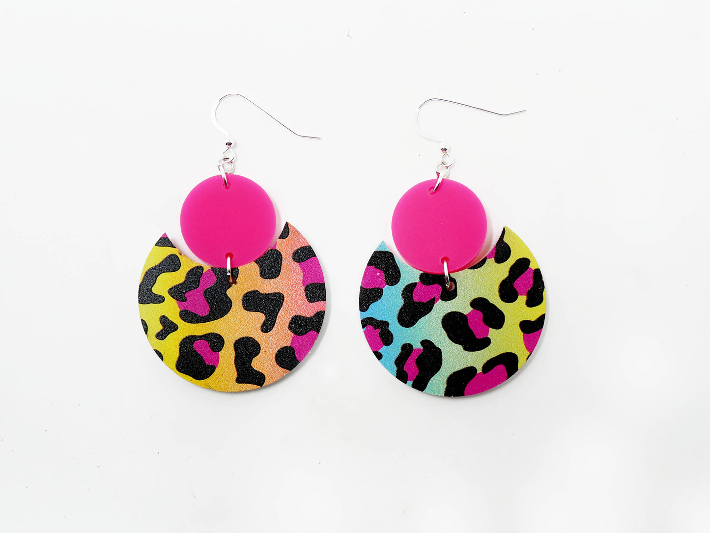 90s Neon Cheetah Pattern Earrings | Sterling Silver, Stainless Steel, or Clip On