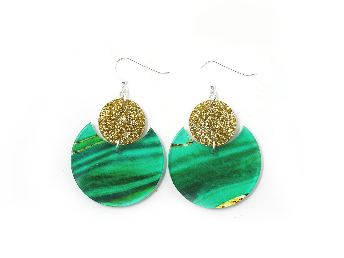 Jade & Gold Glitter Pattern Earrings | Sterling Silver, Stainless Steel, or Clip On