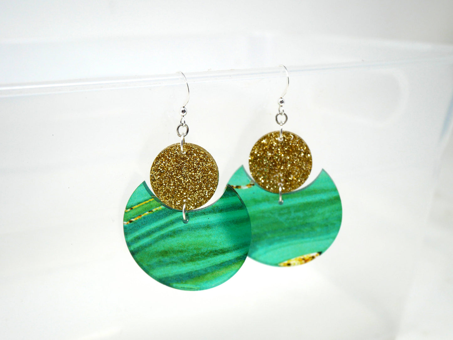 Jade & Gold Glitter Pattern Earrings | Sterling Silver, Stainless Steel, or Clip On