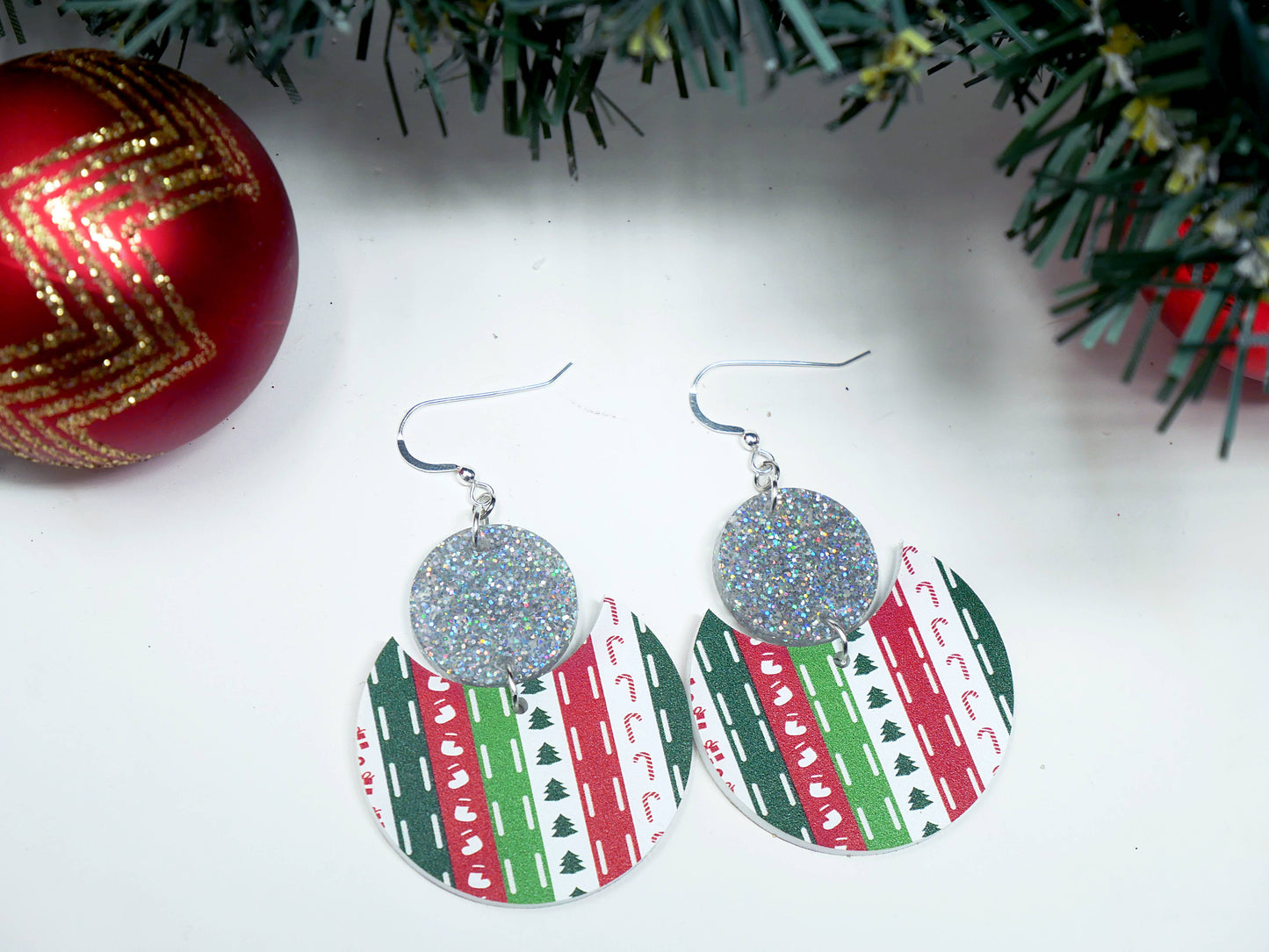 Christmas Pattern Earrings | Sterling Silver, Stainless Steel, or Clip On