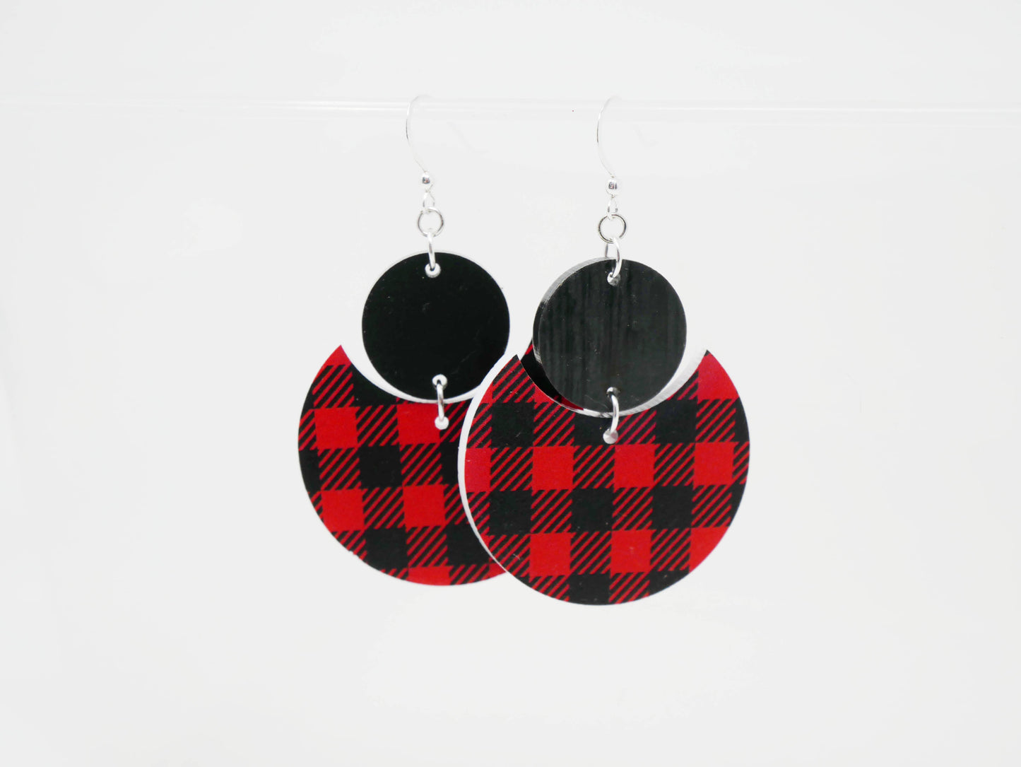 Red & Black Buffalo Plaid Pattern Earrings | Sterling Silver, Stainless Steel, or Clip On