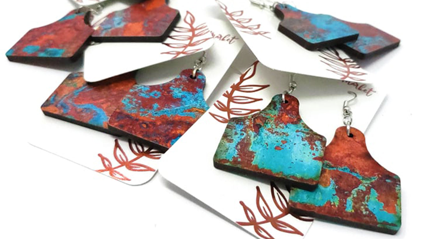 Rustic Cow Tag Earrings