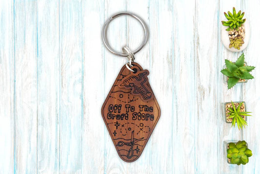 Off to the Craft Store Cedar Wooden Keychain