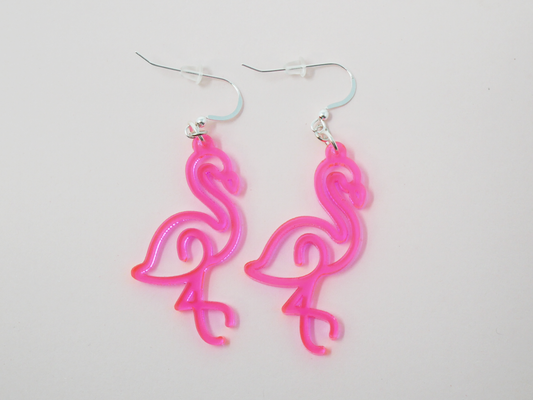 Frosted Pink Flamingo Earrings | Sterling Silver, Stainless Steel, or Clip On