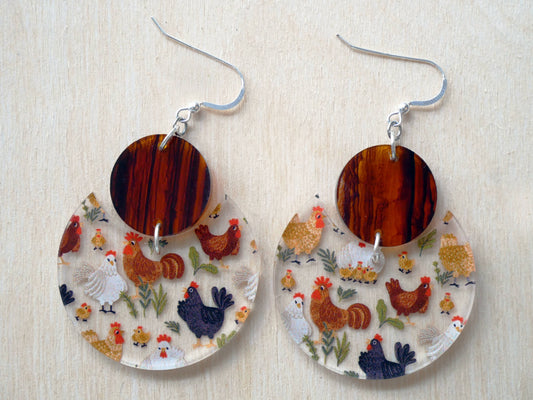 Chicken Pattern Earrings | Sterling Silver, Stainless Steel, or Clip On