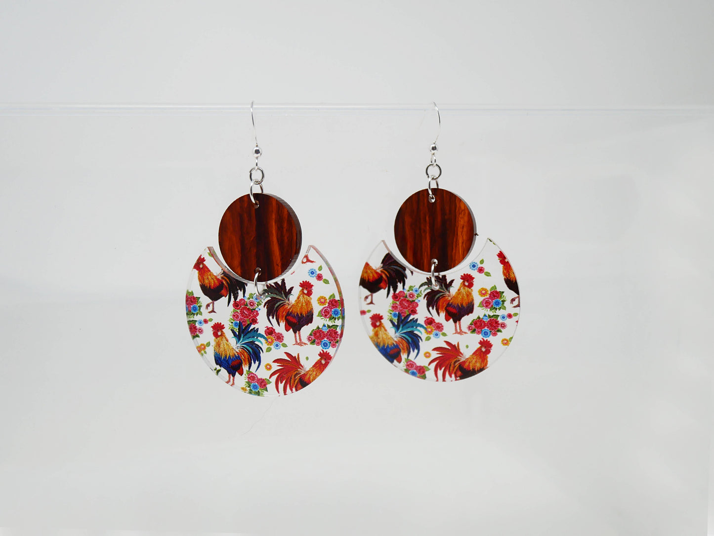 Rooster Pattern Earrings | Sterling Silver, Stainless Steel, or Clip On