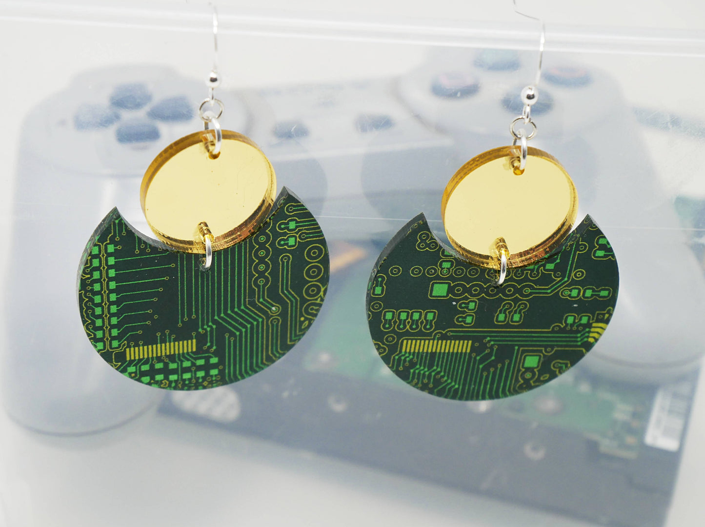 Motherboard Circuit Pattern Earrings | Sterling Silver, Stainless Steel, or Clip On