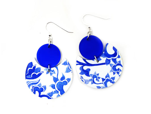 Blue China Pattern Earrings | Sterling Silver, Stainless Steel, or Clip On