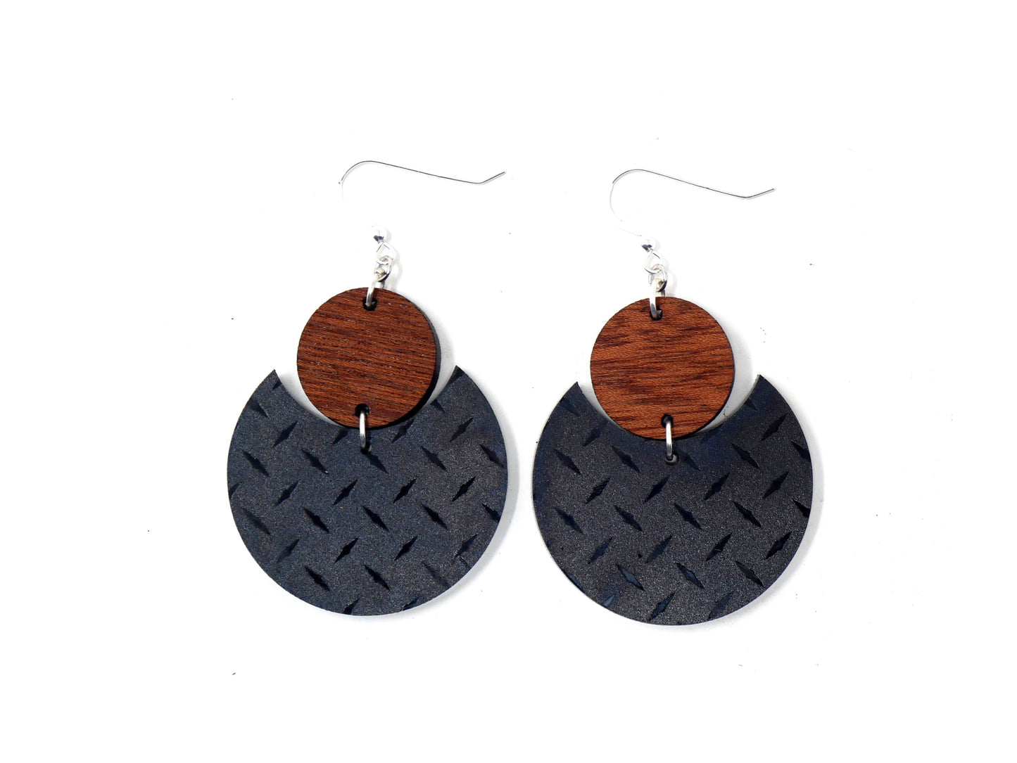 Wood & Tire Track Pattern Earrings | Sterling Silver, Stainless Steel, or Clip On