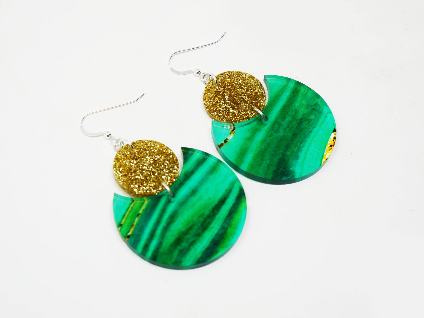 Jade & Gold Glitter Pattern Earrings | Sterling Silver, Stainless Steel, or Clip On