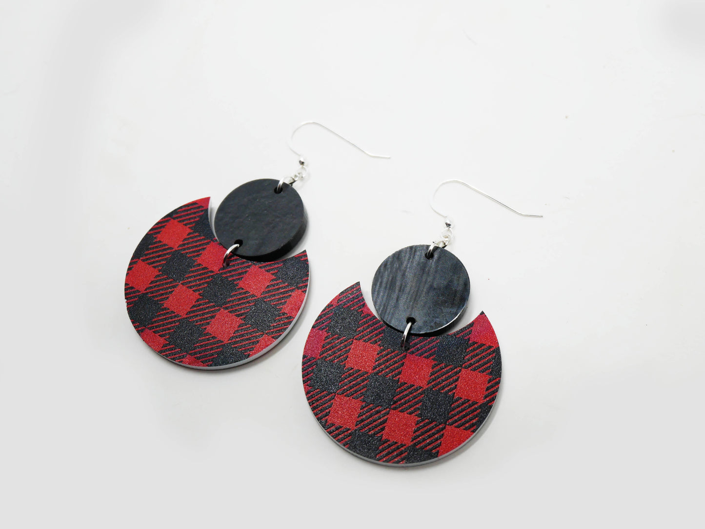 Red & Black Buffalo Plaid Pattern Earrings | Sterling Silver, Stainless Steel, or Clip On