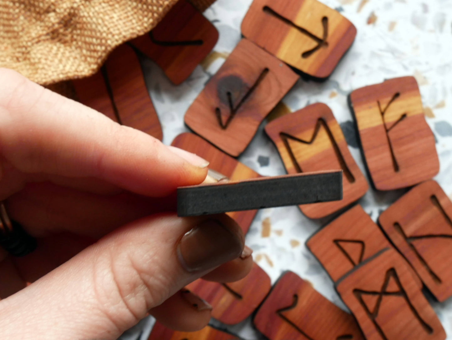 Cedar Wooden Elder Futhark Engraved Runes