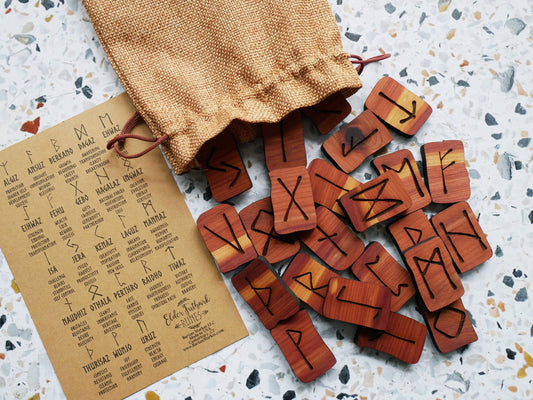 Cedar Wooden Elder Futhark Engraved Runes